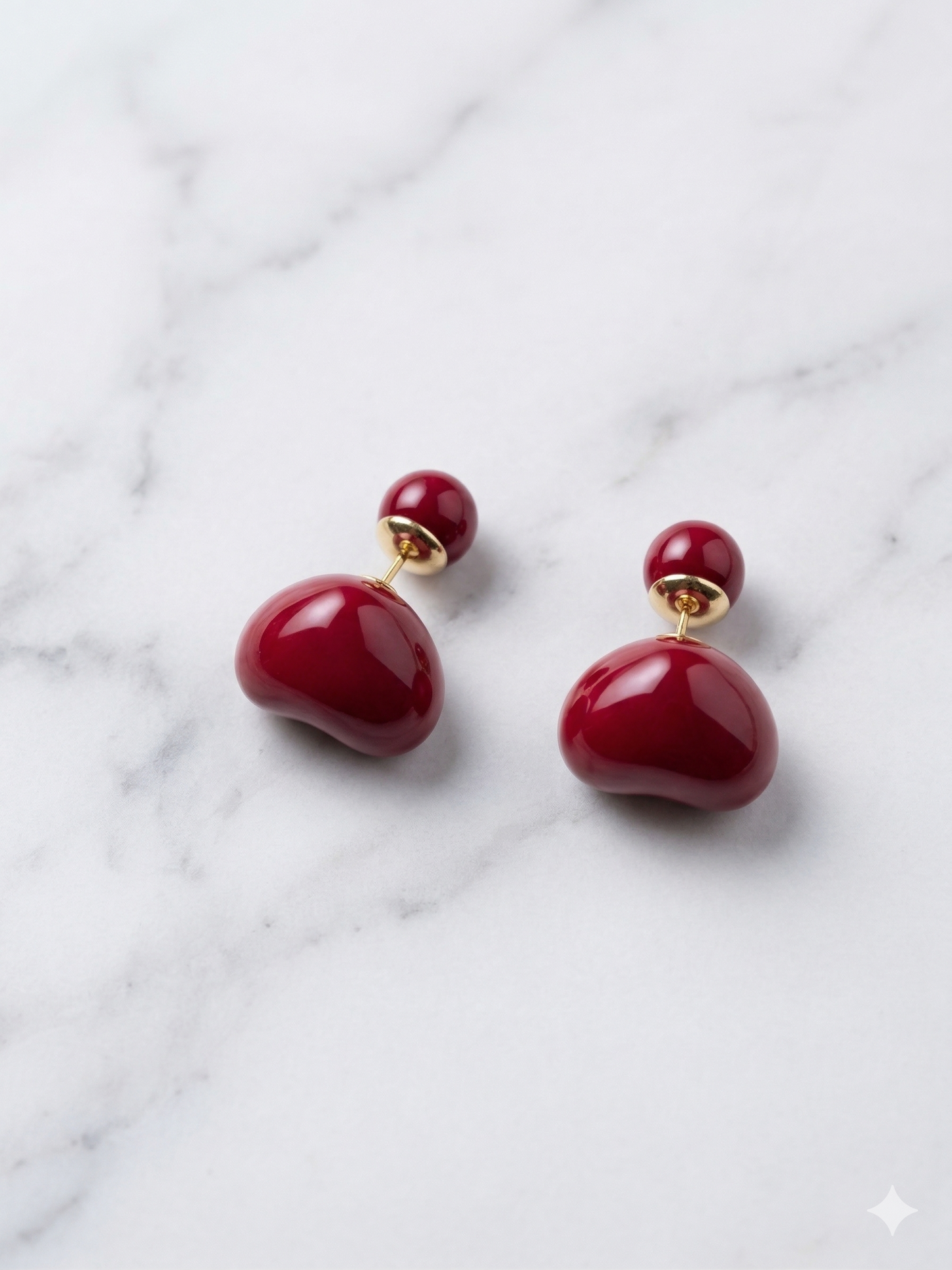 Deep Red Heart Stud Earrings – Double-Sided 3D Statement Earrings