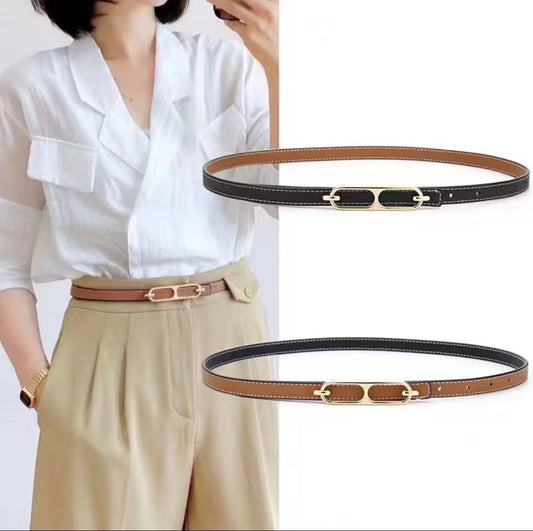 Reversible Slim Belt for Women – Two-Tone Black/White & Grey/Brown with Gold Buckle