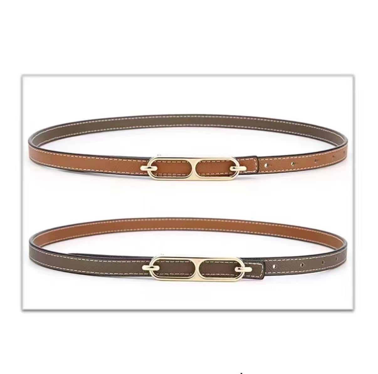 Reversible Slim Belt for Women – Two-Tone Black/White & Grey/Brown with Gold Buckle