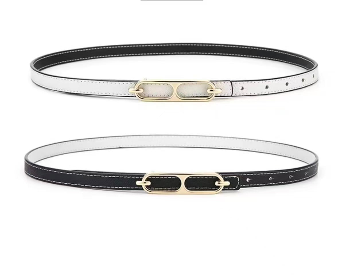 Reversible Slim Belt for Women – Two-Tone Black/White & Grey/Brown with Gold Buckle
