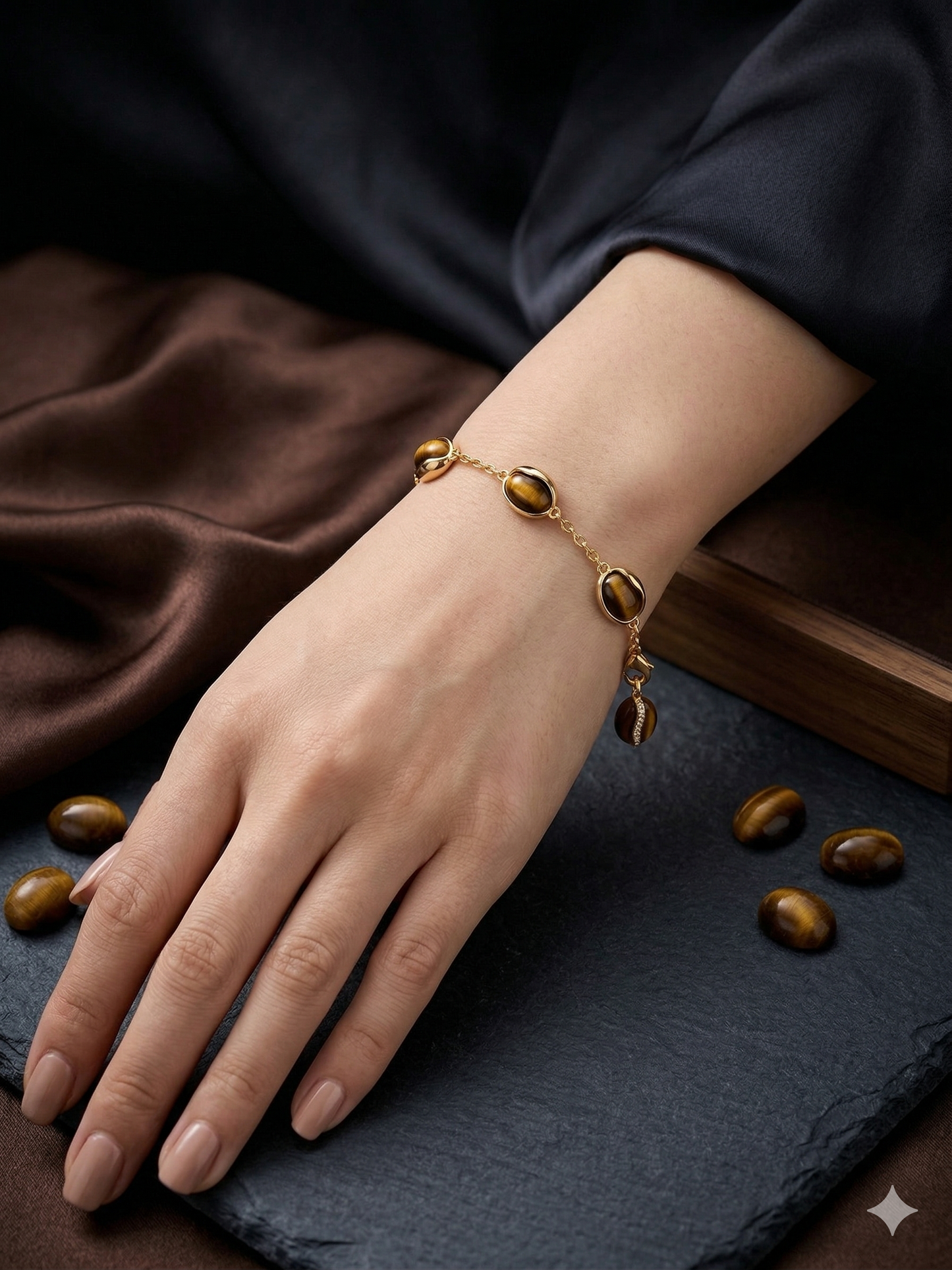 Adjustable Tiger’s Eye Bracelet with Gold Chain – Elegant Natural Stone Jewelry