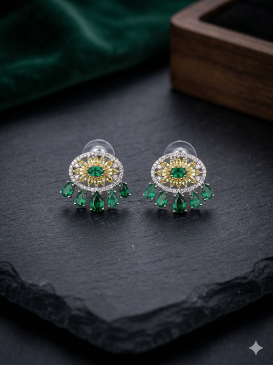 Dreamcatcher Crystal Earrings – Yellow & Green Stones with Sparkling Silver Accents