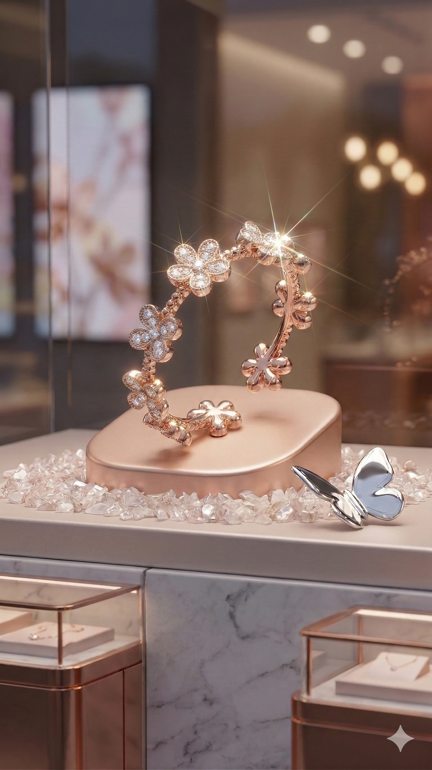 Floral Crystal Open Ring – Elegant Adjustable Gold Ring