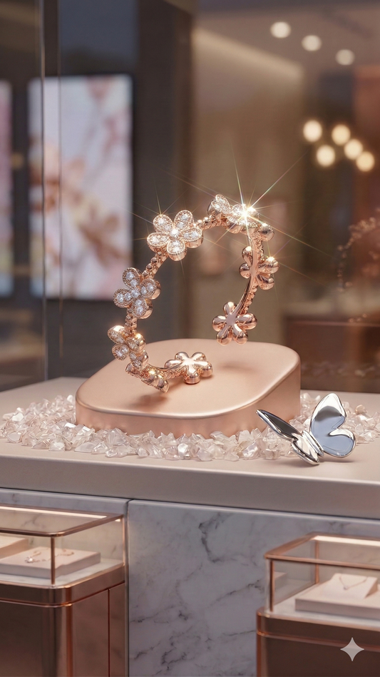 Floral Crystal Open Ring – Elegant Adjustable Gold Ring