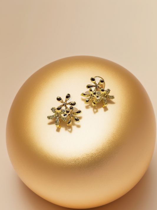 Gold Three Flowers Earings